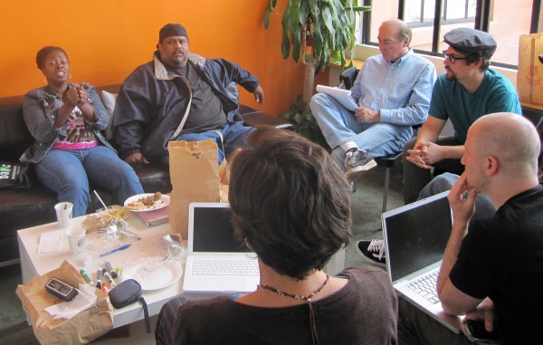 Meeting with Producers Institute mentors Chris Michael (Witness.org) and Sandi Dubowski (independent filmmaker).