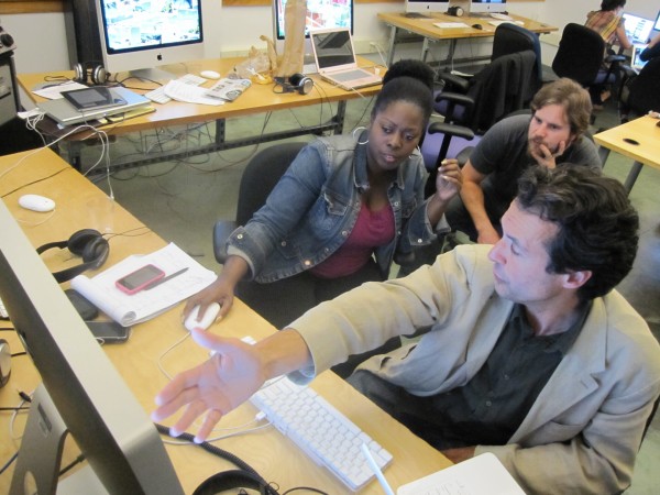 LaTosha Brown, Ben Johnson and Steve Kokotas working in the lab